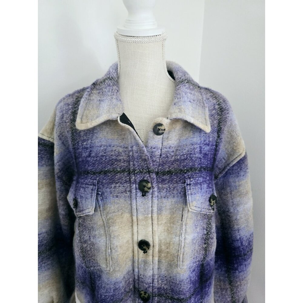 Wilfred Free The Ganna Aritzia Wool Plaid Elaine Violet Purple Shirt Jacket XL - Picture 3 of 13